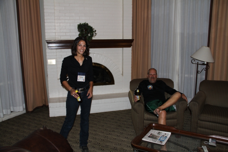 IMG_0605.JPG - The after party in the Booze Brothers Suite, uhh... my room. Rachael and Jeff having a cold one.